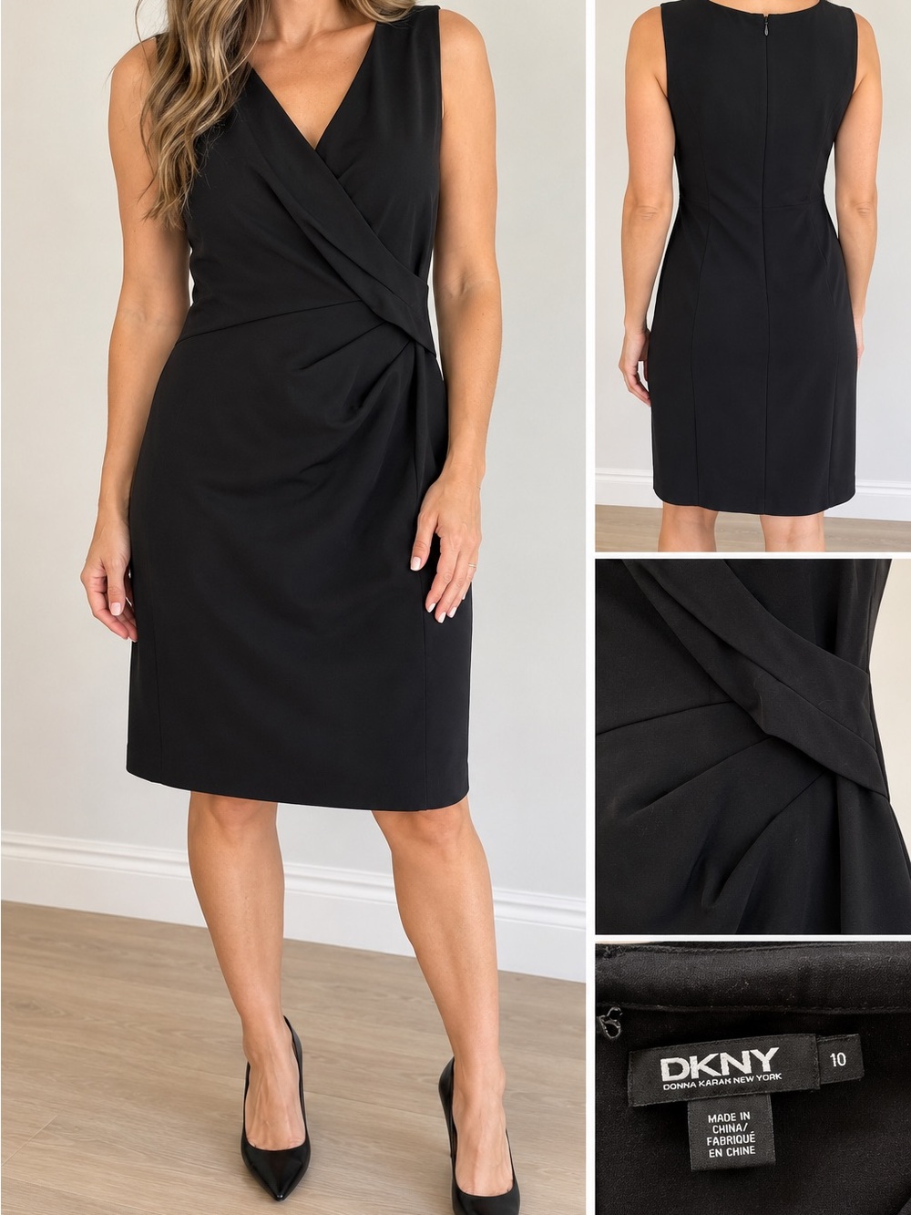 DKNY Black Sleeveless Wrap-Detail Sheath Dress
